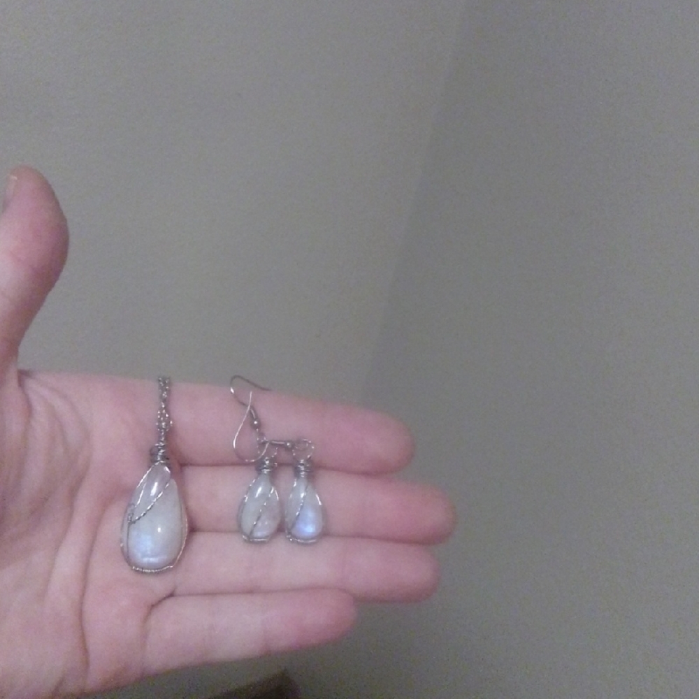 Silver Necklace and Earring Set with Moonstone Stones